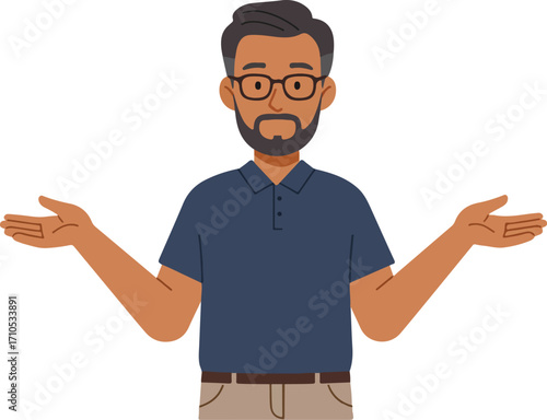 A man with a beard and glasses shrugs, expressing uncertainty or lack of knowledge.