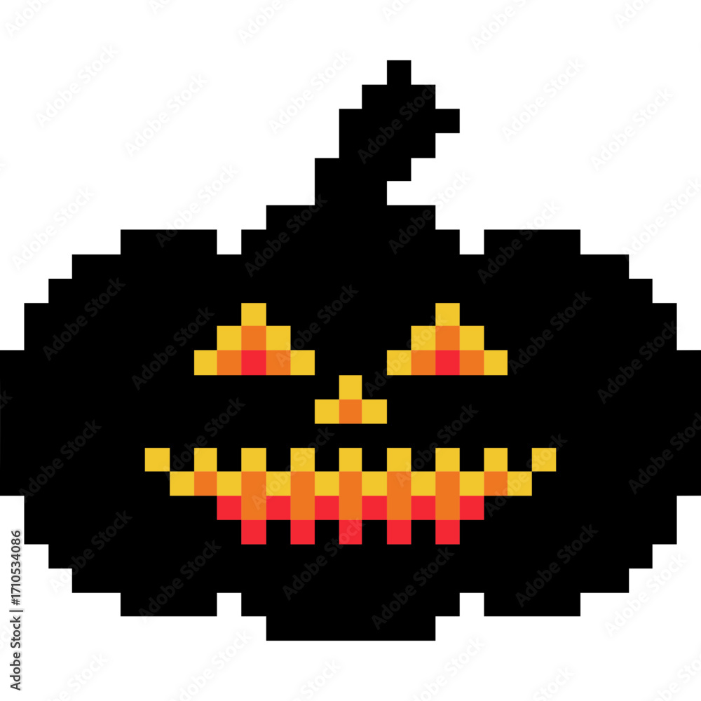 Obraz premium Pixel Art Black Jack O Lantern Pumpkin. Jack O Lantern Silhouette