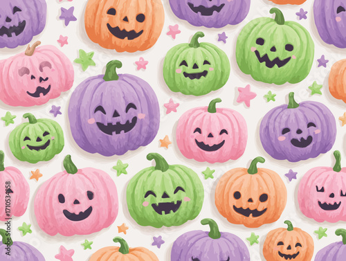 パステルカラーのかわいいハロウィンパンプキンパターン