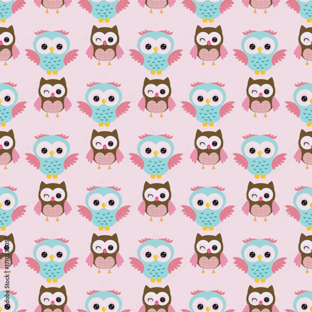 Obraz premium Seamless childish pattern with funny animals faces . Creative kids texture for fabric, wrapping, textile, wallpaper, apparel.