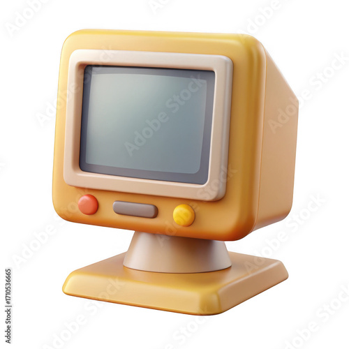 3d retro computer monitor isolated on transparent background