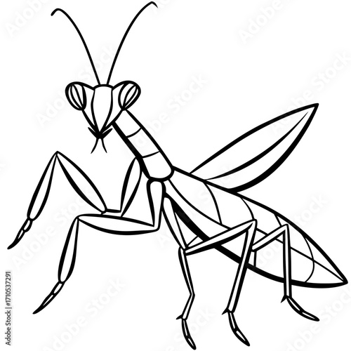 Praying mantis line art vector