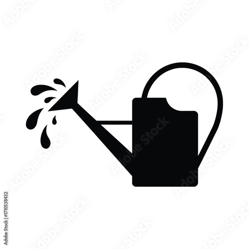 Black silhouette of a watering can pouring water