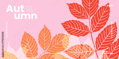 Autumn horizontal background with abstract fall leaves. Vector design template for banner, sale, poster, cover, social media, fashion ads, season decor.