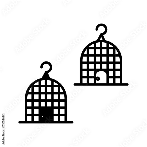 Silhouette of an open birdcage depicting freedom and departure offering space for various metaphorical interpretations of liberty