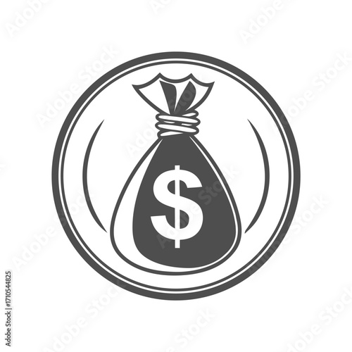 Gray Money Bag With Dollar Sign Inside Circle Graphic symbol
