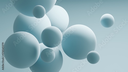 Abstract colorful blue balls. Chaotic scatter spheres. Festive party wallpaper. 3d render