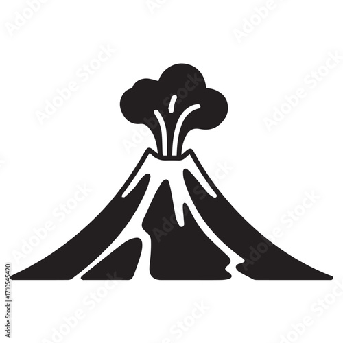 Stylized illustration of a volcano erupting with smoke and lava, isolated on white background technology background