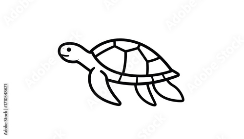 Simple black line drawing of a sea turtle swimming.