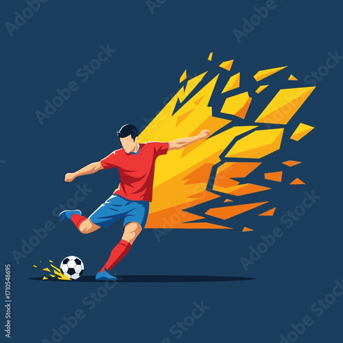 Energetic Soccer Player Kick with Dynamic Fragmentation Effect