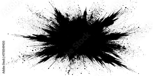 Abstract Black Powder Explosion on White Background Ink Splash, Explosive black powder burst effect isolated on white background. Black chalk explosion. black powder explosion.