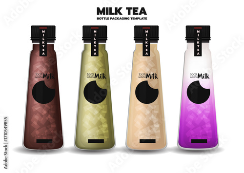 Milk tea bottle packaging template flat elegant modern design