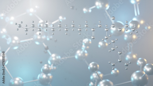 ethyl lauroyl arginate molecular structure, 3d model molecule, food preservative structural chemical formula view from a microscope