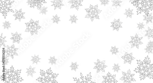 Snowflake border design in grayscale winter illustration