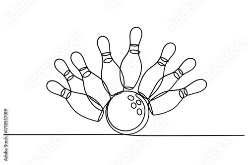 Bowling pins and ball in a dynamic fan shape
