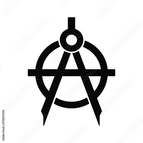 Anarchy symbol merged with a compass for drawing circles