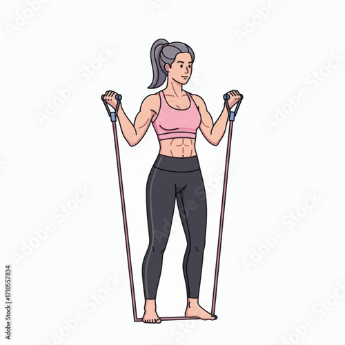 Fitness Training, Woman, Home Gym, Illustration, Indoor, Front View, Strength and Conditioning
