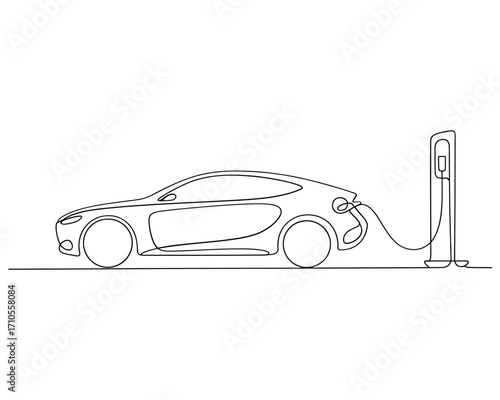 Electric car charging station line art illustration