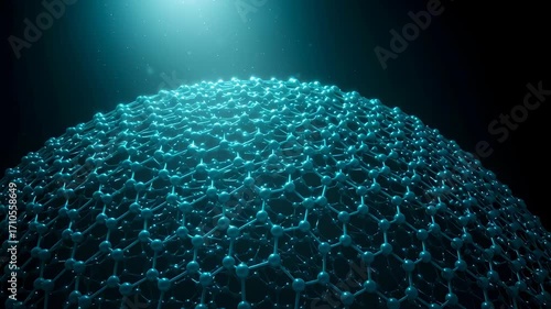 Abstract Turquoise Molecular Structure Network on Black Background