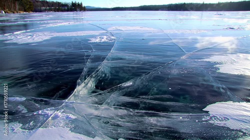 Frozen lake surface with cracks