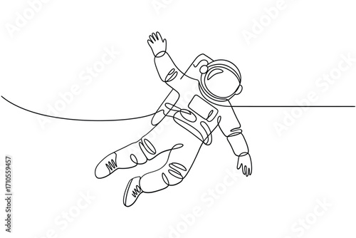 Astronaut floating in space with a tether