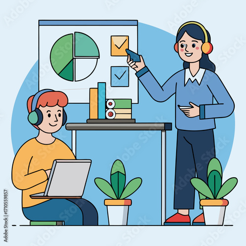 Teamwork and Data Analysis A Vector Illustration of Collaboration