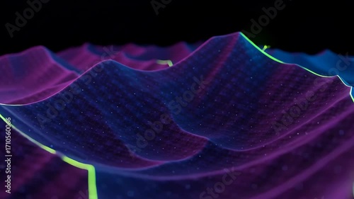 Abstract Wavy Geometric Terrain With Neon Edges On Black Background