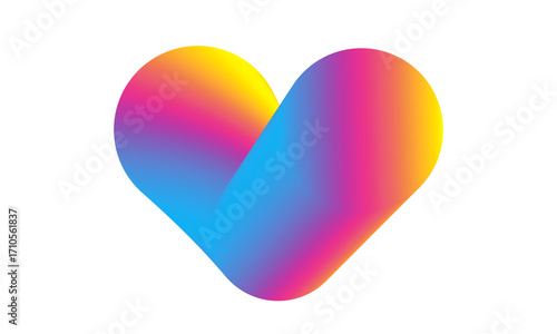 Graphic of colorful gradient heart icon and symbol idea design, isolated on white background.