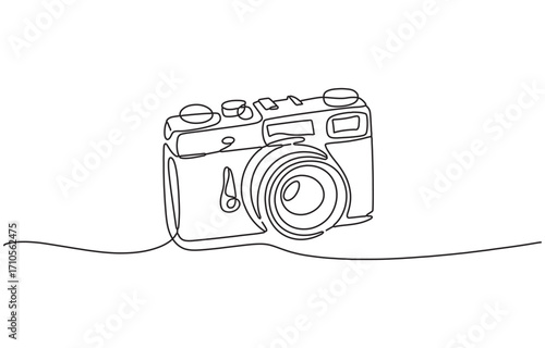 Continuous Line Film Camera Line Art Vector Illustration Transparent Background Edit Stroke.