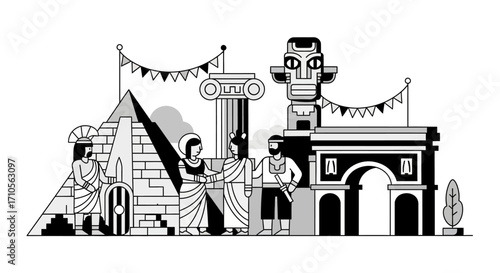 A Stylized Illustration of World History and Ancient Civilizations.
