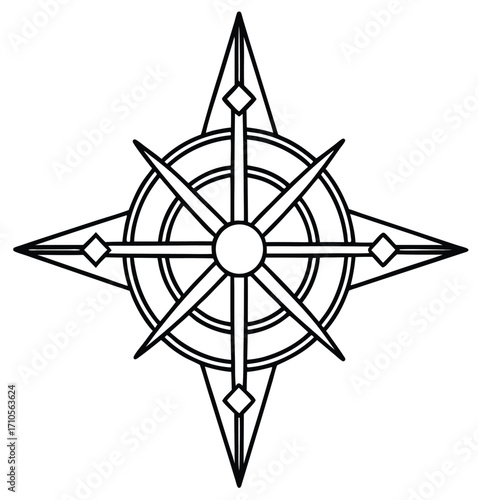 A nautical navigation icon illustrates a vintage compass rose with a bold north star and intricate wind directions for travel and adventure
