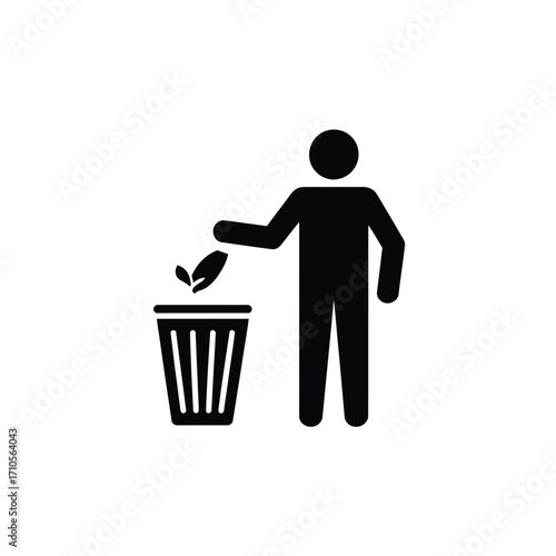 Person throwing organic waste into a trash can icon