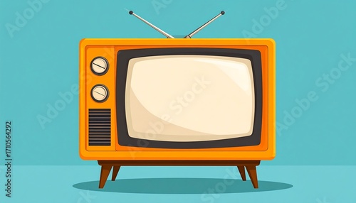 Retro orange TV on teal background