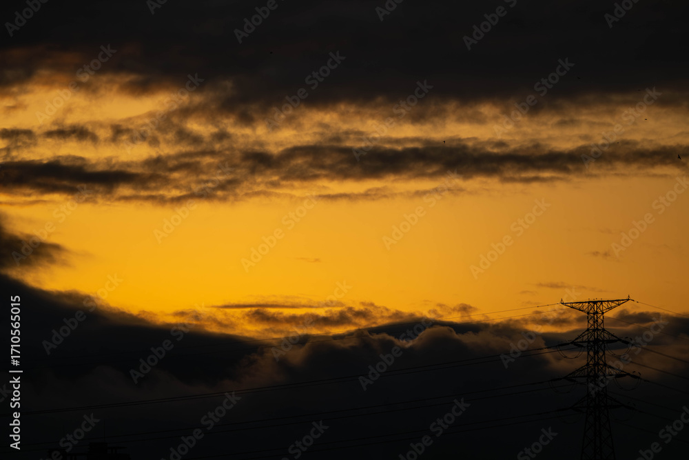 Fototapeta premium 석양과 전신주