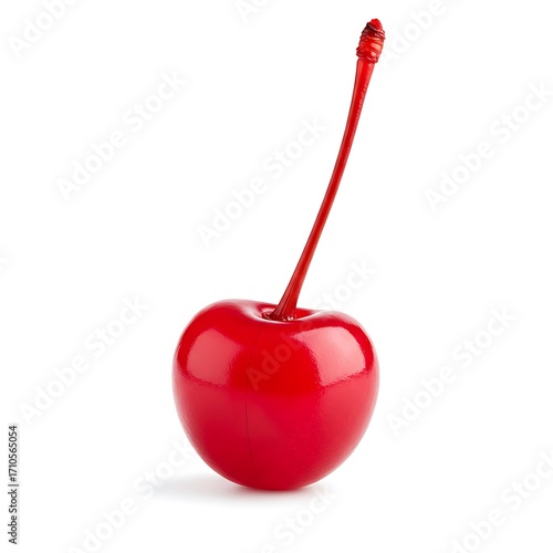 maraschino cherry with stem, isolated on white background