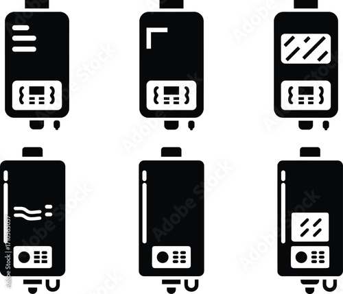 Gas Boiler Icons Set Vector Illustration for Heating and Plumbing System