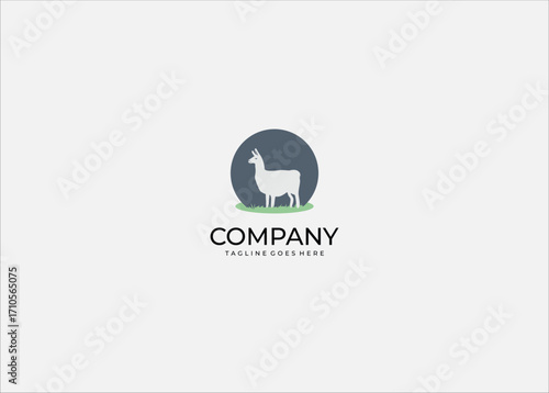 Flat Llama Silhouette Vector Icon – Minimalist Alpaca Animal Illustration with Grass and Circle Background, Farm and Wildlife Logo Design in Flat Style.