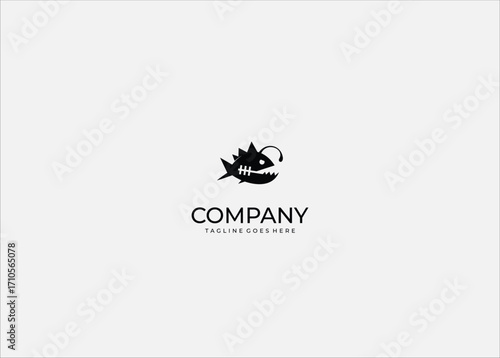Angler Fish Silhouette Vector – Deep Sea Monster Icon, Scary Black Fish Illustration for Logo, Tattoo, Gaming Mascot, Ocean Predator Art, Horror Sea Creature Design.
