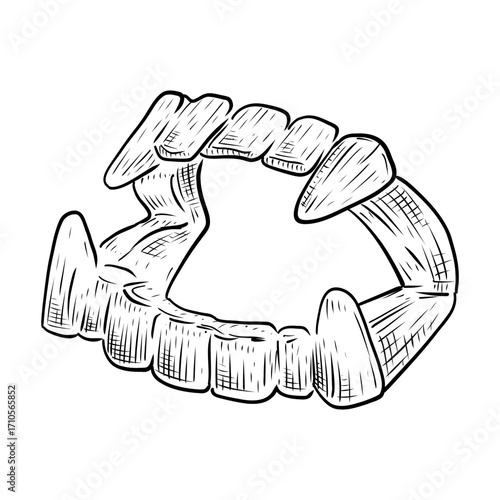 Hand drawn sketch of vampire teeth toy illustration