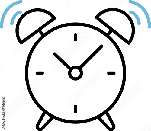 Alarm clock icon with ringing lines in blue