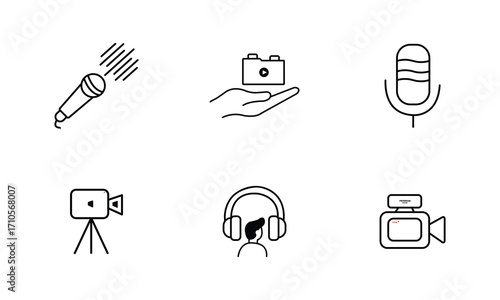 Minimalist Audio and Video Visual Equipment Line Icon Collection