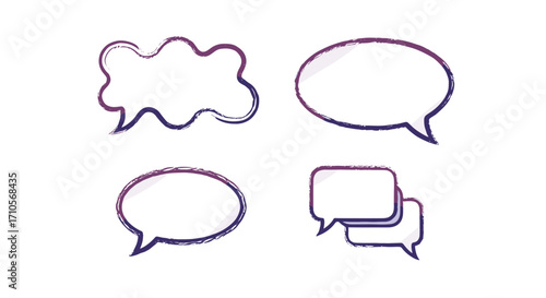 Four speech bubbles with different shapes and rough sketched outlines
