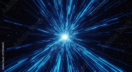 Experience hyperspace travel with stunning blue light streaks through a starry cosmos