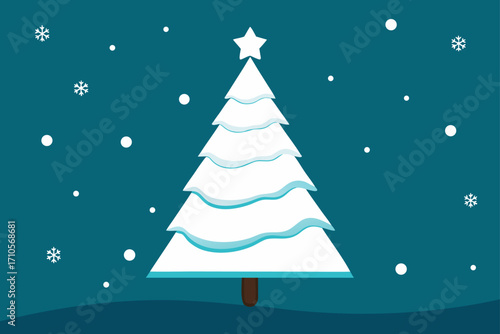Festive Vector Christmas Tree in a Snowy Winter Landscape