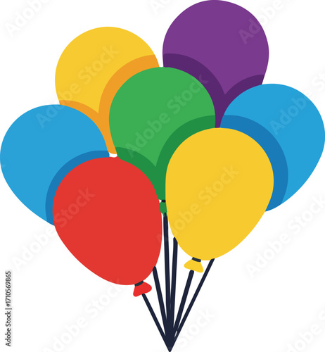 A bunch of colorful balloons tied together.
