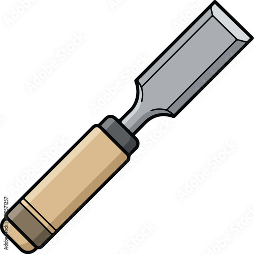 A wood chisel with a wooden handle and a metal blade.