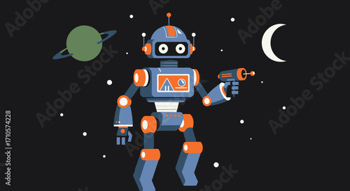 Blue Robot Holding a Laser Gun.