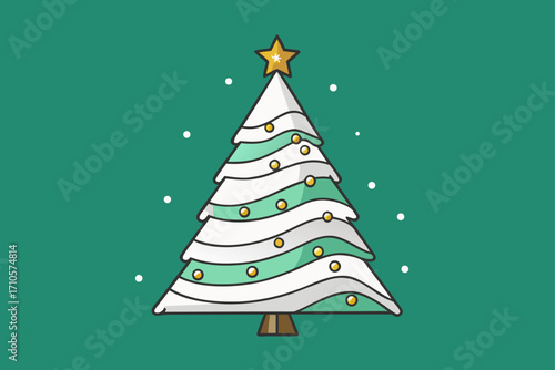 Stylized white Christmas tree with star and snow vector (78)