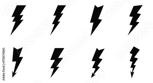 A collection of black lightning bolt shapes on a white background
