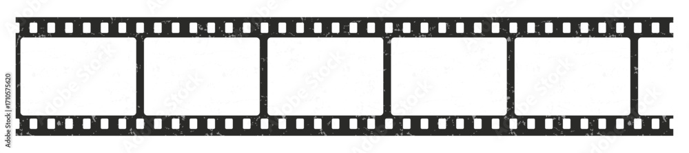 Fototapeta premium Old grunge Film strip reel icon. Cinema or movie roll with frames. Video or movie filmstrip overlay, cinema or photograph camera long film strip with transparent screen